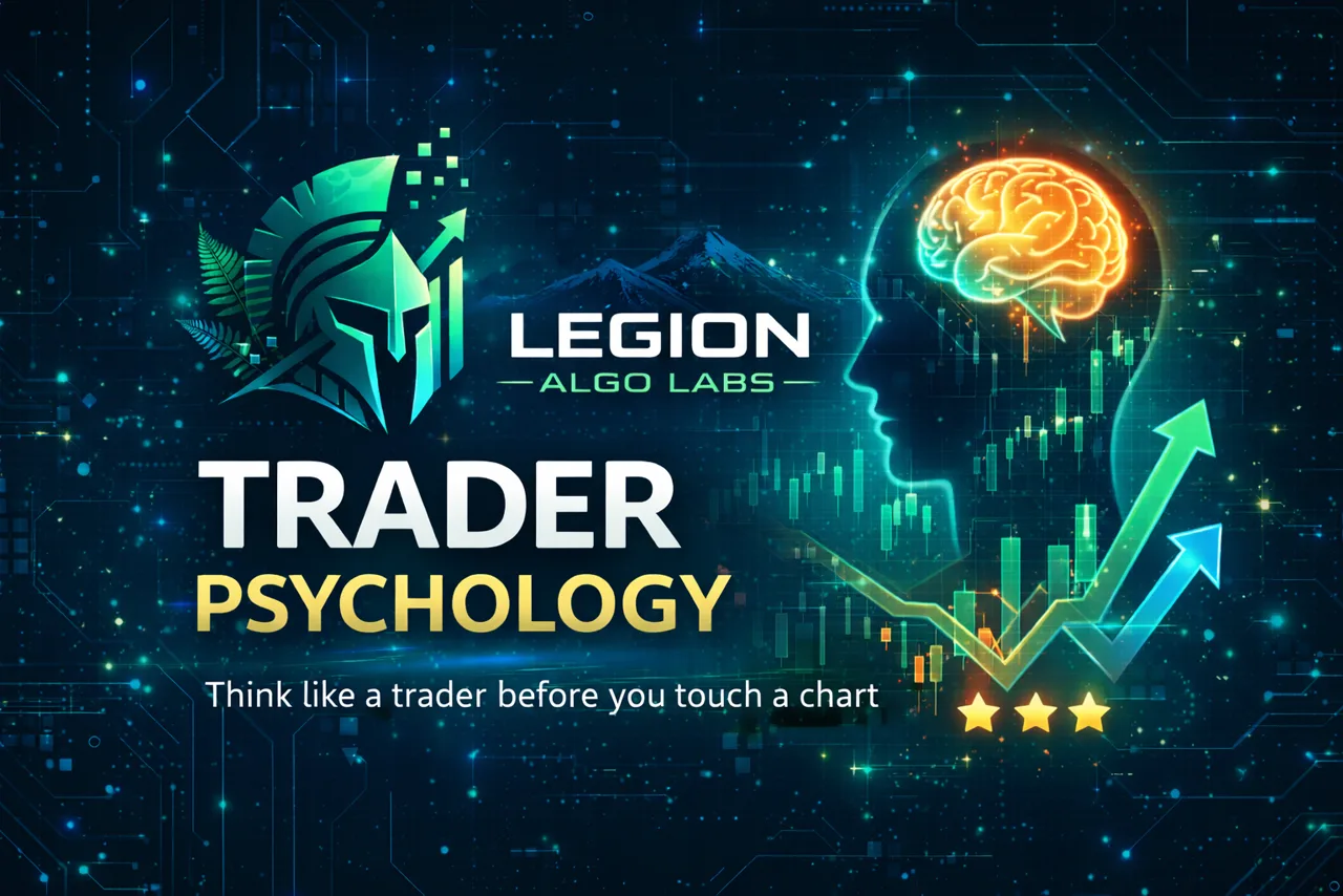 Legion Algo Labs Think Like a Trader course cover with conceptual journal, mindset and chart artwork.