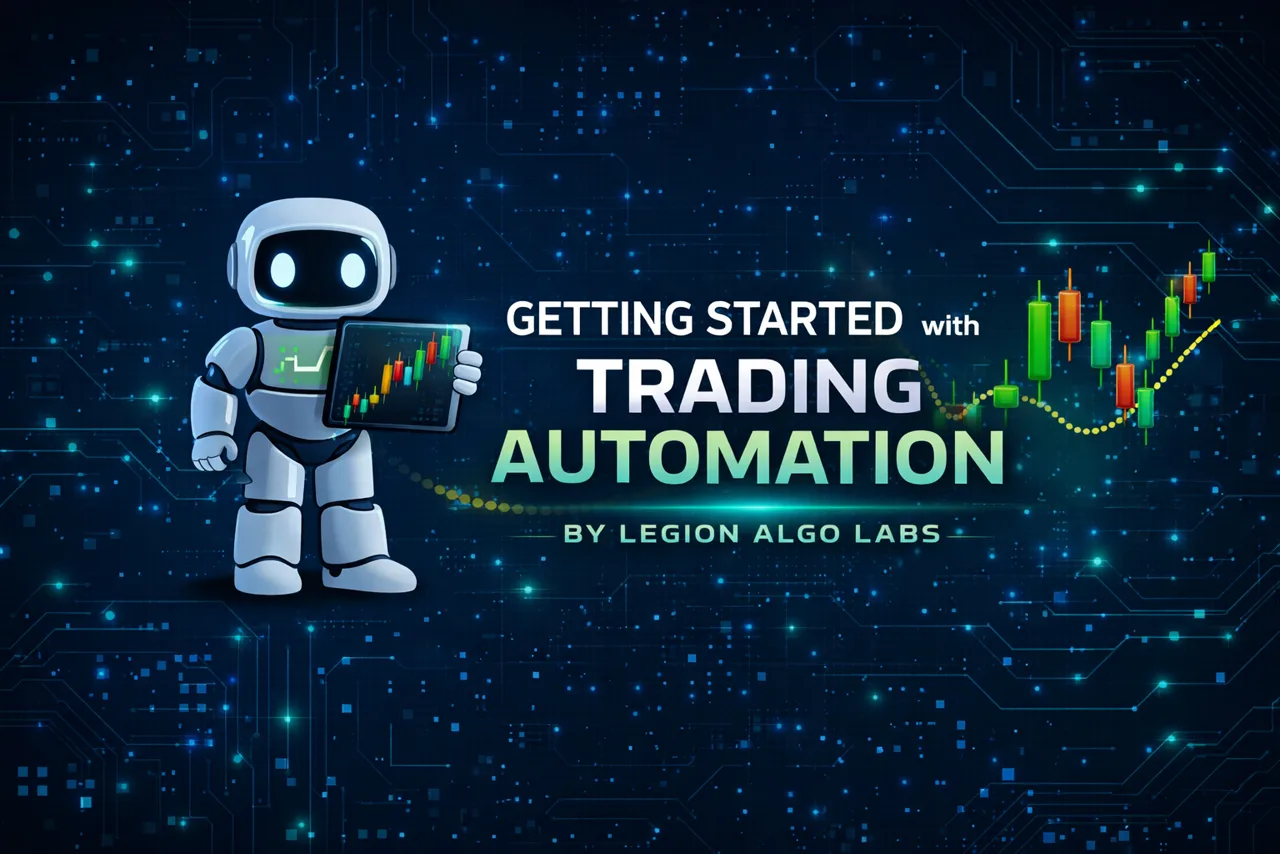 Legion Algo Labs Getting Started With Trading Automation course cover with a conceptual robot and chart.