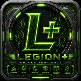 Legion+ emblem: the L+ mark above the Legion+ wordmark, with icons for Trade Lab, Scout, Guardian, Legion AI, Guardian Journal and Premium Alerts